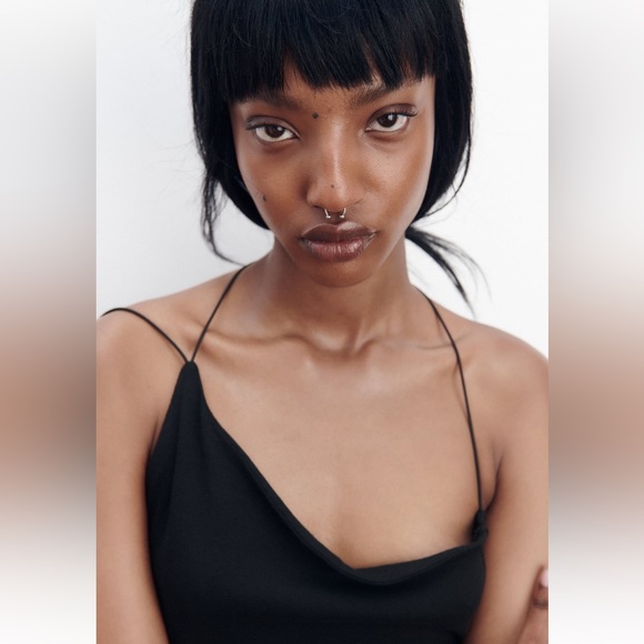 Zara OPEN BACK ASYMMETRICAL DRESS. Black. Size S. New with Tags. - Picture 2 of 8